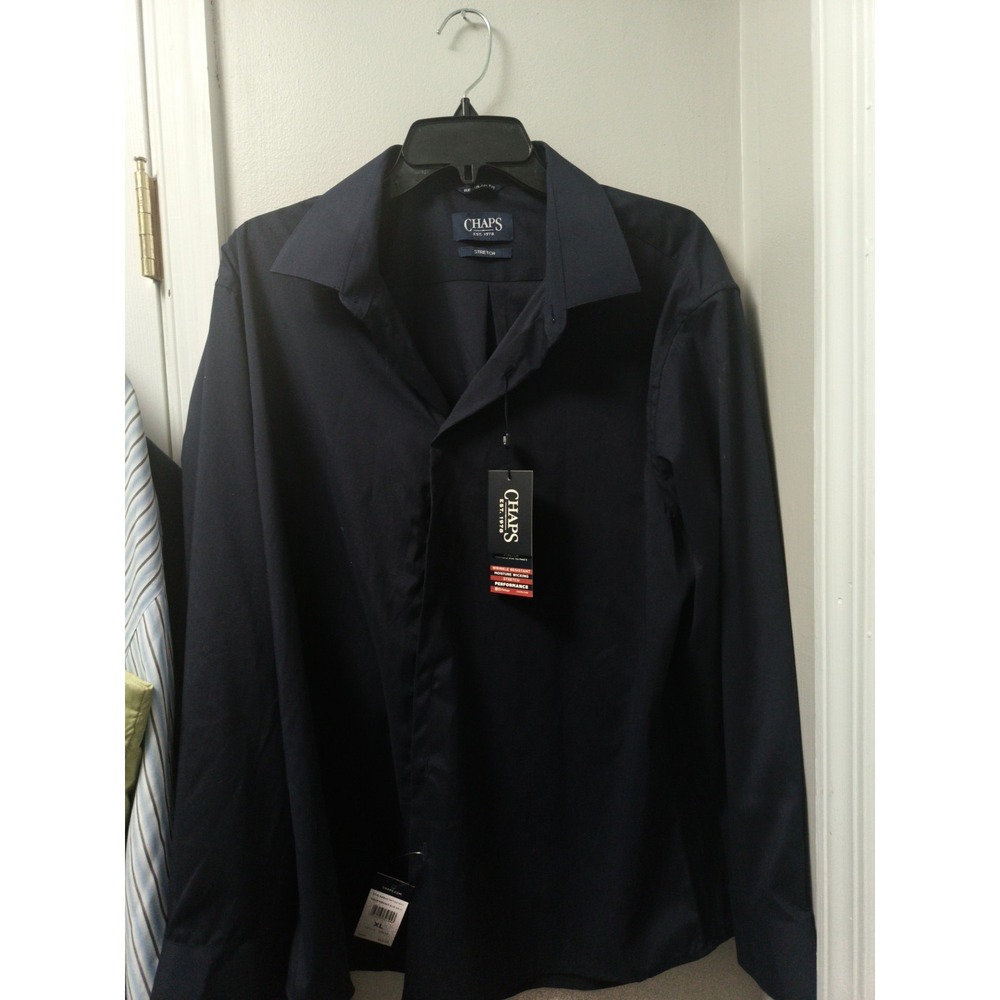 Chaps dress shirt mens XL XLarge 17-17.5  32-33 Blue wrinkle free long sleeve
